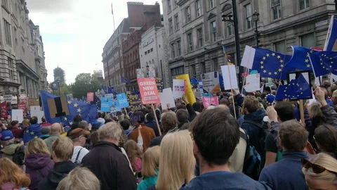 Crowd telling as protesters march against Brexit deal Stock Footage 118276900