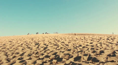 Crowd on Top of Famous Huge Dune of Pyla In France Stock Footage 30186302