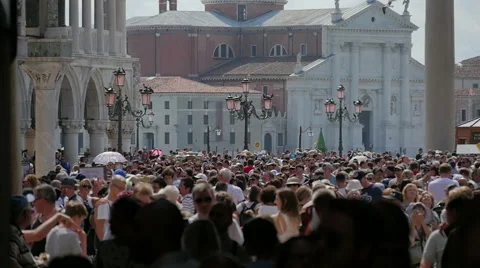 Crowd of tourist at St. Mark Square, Venice. Slow motion Stock Footage 58321102