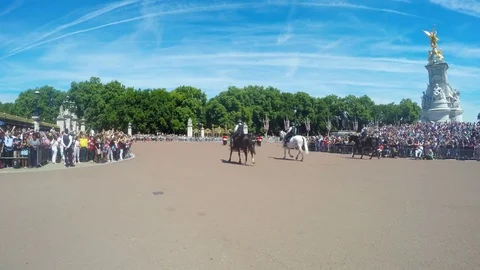 Crowd of tourists watching the Guard Change in Buckingham Palace in London, UK Stock Footage 79928713