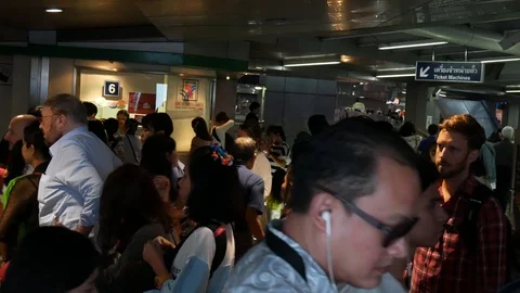 Crowd at Train ticket Counters in Asia Видео 118733729