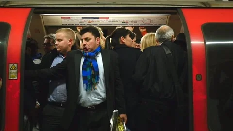 Crowd In Wagon On Train In The London Underground Slow-motion HD Stock Footage 131174436