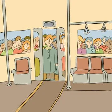 Crowd waiting to board the subway Stock Illustration