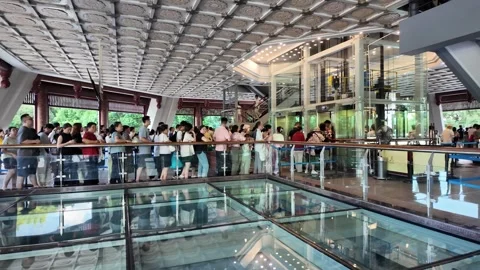 Crowd Waiting for Elevator Inside Leifeng Pagoda Hangzhou Stock Footage 322088093