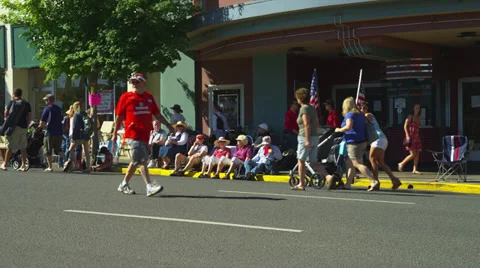 Crowd Waiting at Fourth of July Parade Stock Footage 35288679