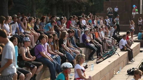 Crowd waiting for something (editorial) Stock Footage 7751988