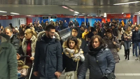 Crowd walkin in a metro station Stock Footage 121371985