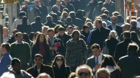 Crowd Walking 24p backlight 2 slow motion morning commuters Stock Footage