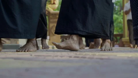 Crowd walking barefoot in the temple,Cambodia, Stock Footage 134359861