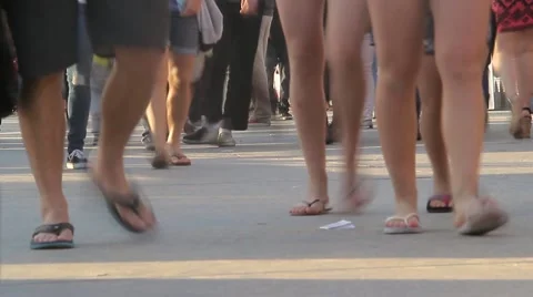 Crowd Walking at the Beach Stock Footage 49066917