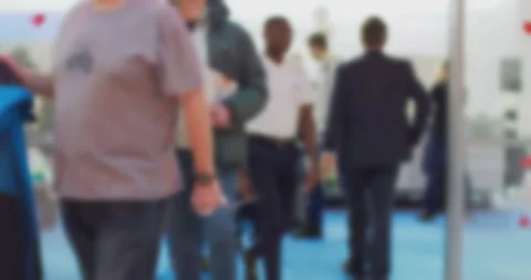 Crowd walking in convention center corridor Stock Footage 303046546