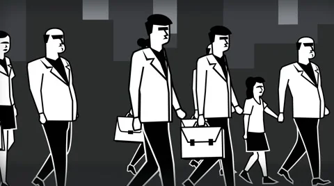 Crowd Walking Flat Characters Animation Stock-Footage 64970122