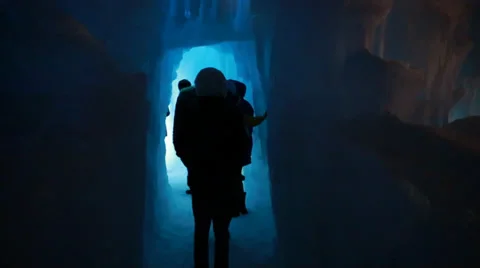 Crowd walking in an ice cave Stock Footage 35800601