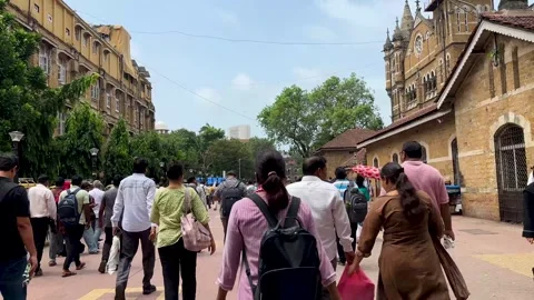 Crowd Walking Inside CSMT Railway Station Mumbai India 4K Stock Footage 339339889