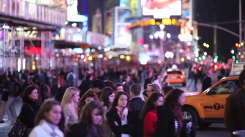Crowd Walking Intersection crossing street at night new york times square Stock Footage 8909442