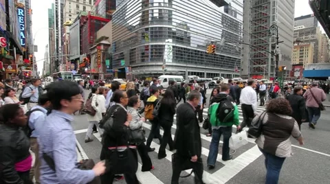 Crowd Walking Intersection New York City fast timelapse people commuters Stock Footage