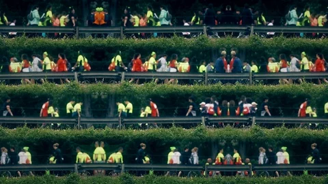 Crowd Walking In Line, Mirror Effect Background Stock Footage 105364001