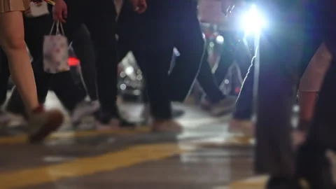 Crowd Walking On Pedestrian Crossing In Hong Kong. Stock Footage 312366751