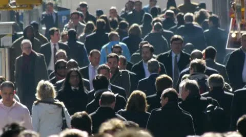 Crowd Walking people side walk street NY City 24p backlight slow motion commuter Stock Footage