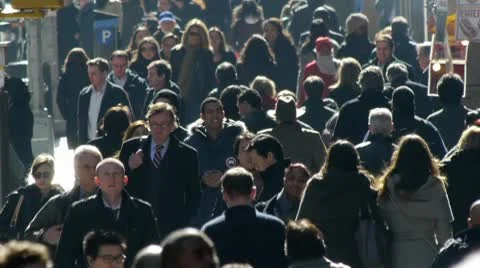 Crowd Walking people side walk street NY City 25p backlight PAL Stock Footage 10796691