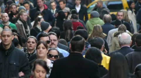 Crowd Walking people side walk street NY City 24p Stock Footage 10797225