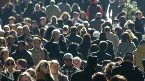 Crowd Walking people street NY City backlit slow motion commuter sidewalk Stock Footage