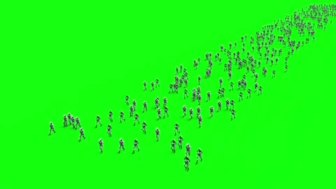 A crowd of walking robots with weapons. green screen. Stock Footage 304690675