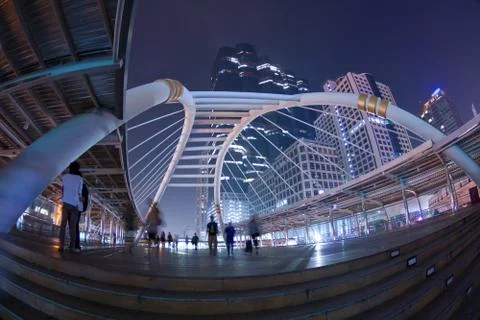 Crowd walking at skywalk Stock Photos