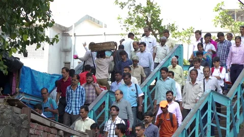 Crowd walking in the steps of India Stock Footage 229764711