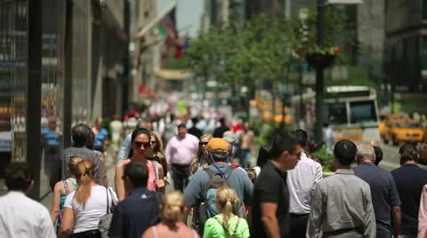 Crowd Walking street in New York City street sidewalk Stock Footage