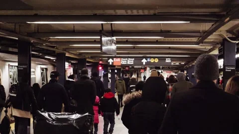 Crowd walking on the subway in slow motion winter day Stock Footage 136205389
