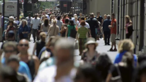 Crowd walking summer Midtown Manhattan people in street New York City Stock Footage 256124251