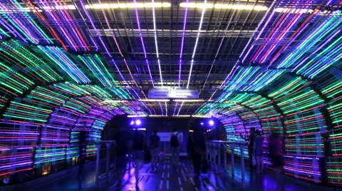 Crowd walking through fancy lights Video stock 59783674