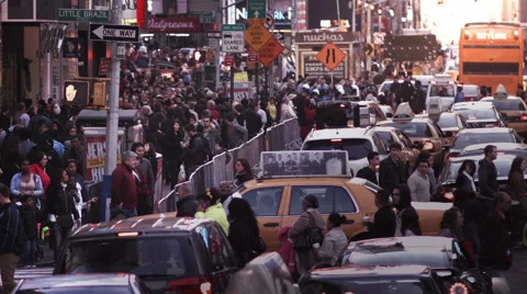 Crowd walking on Times Square during daytime. Video stock 44171770