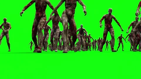 A crowd of walking zombies. green screen. Apocalyptic concept Stock-Footage 304689886
