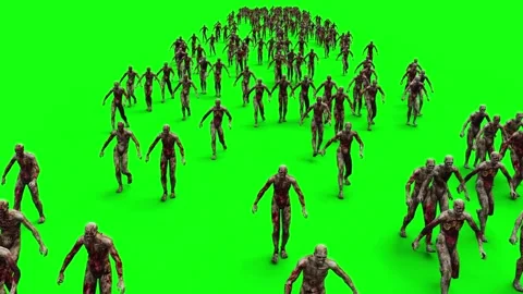 A crowd of walking zombies. green screen. Apocalyptic concept Видео 304690168