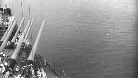 Crowd on warship Stock Footage 249512371