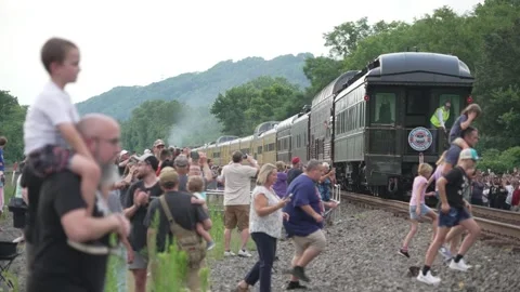 Crowd Watches Big Boy Train Depart Stock Footage 339304559