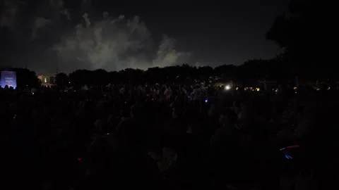 Crowd watching fireworks display at night Stock Footage 340941343