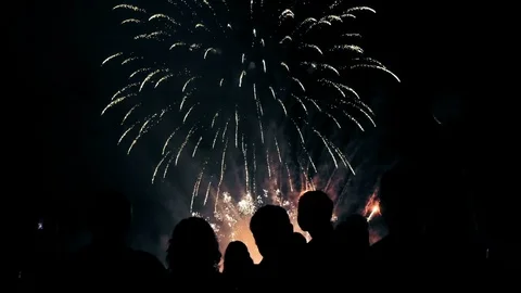 Crowd watching fireworks Stock Footage