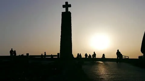 Crowd watching sunset over Cabo de roca in Portugal Stock Footage 10889629