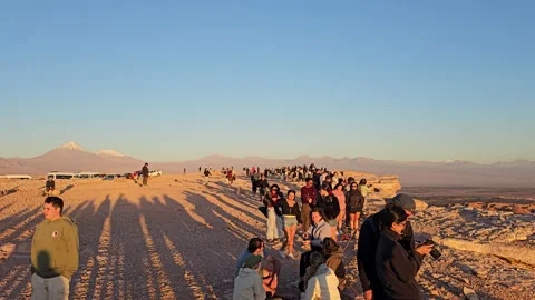 Crowd Watching Sunset at Valle de la Luna Viewpoint, San Pedro de Atacama, Chile Stock-Footage 331534841
