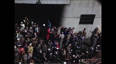 Crowd Waves Goodbye to Ship Video stock 47646089