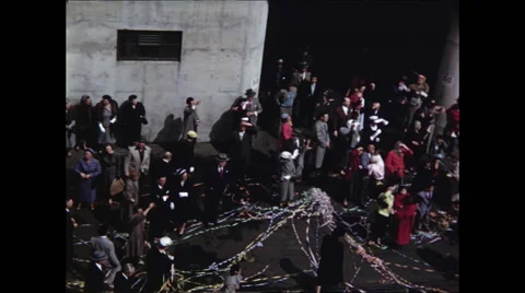 Crowd Waves to Ship Stock Footage 47645908