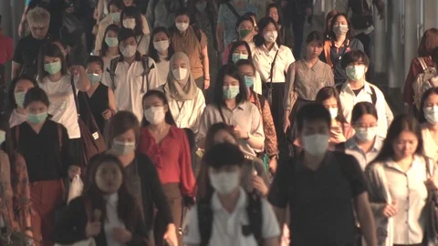 Crowd wear protective mask. Stock Footage