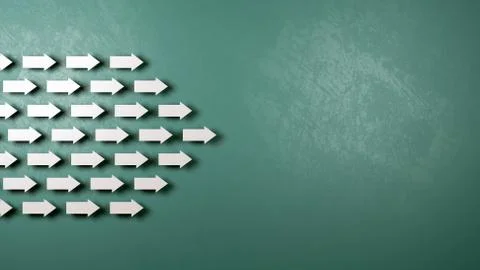 A Crowd of White Small Arrows Moving in the Same Direction with Copyspace Stock Illustration