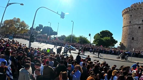 Crowd at the White Tower during the Ochi Day parade in Thessaloniki Stock-Footage 347170848
