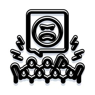 Crowd yelling with angry emoji in speech bubble Stock Illustration