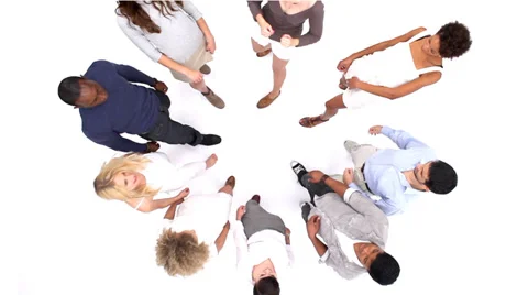 Crowd of young people looking at camera shot from above in a white studio. Vídeo Stock 32959483