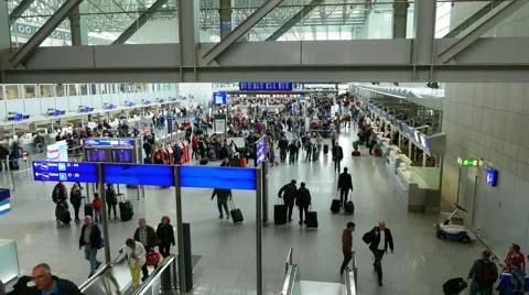 Crowded Airport Terminal Frankfurt Airport Germany Stock Footage 49809117